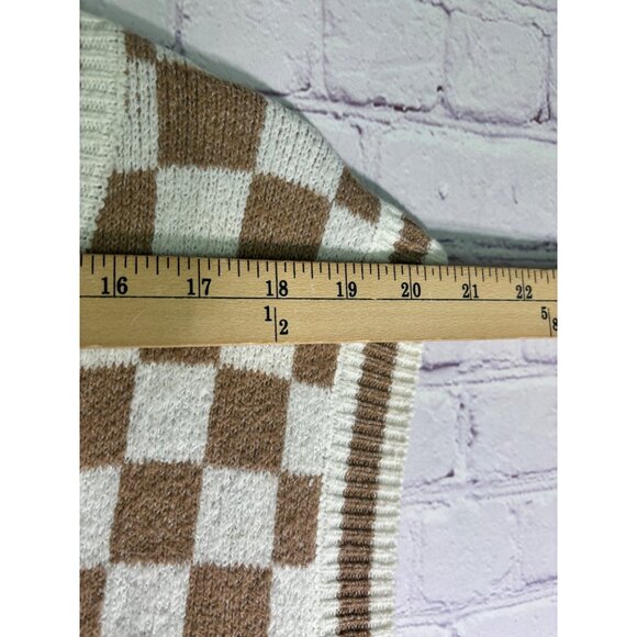 Abound Womens Sleeveless V-Neck Sweater Vest Tan & Ivory Check 1X - Picture 8 of 11
